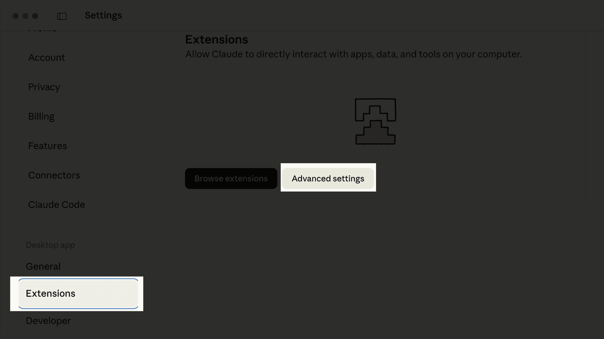 Advanced settings button